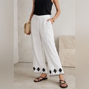 Calypso st. Barth white linen embroidered flowy pants